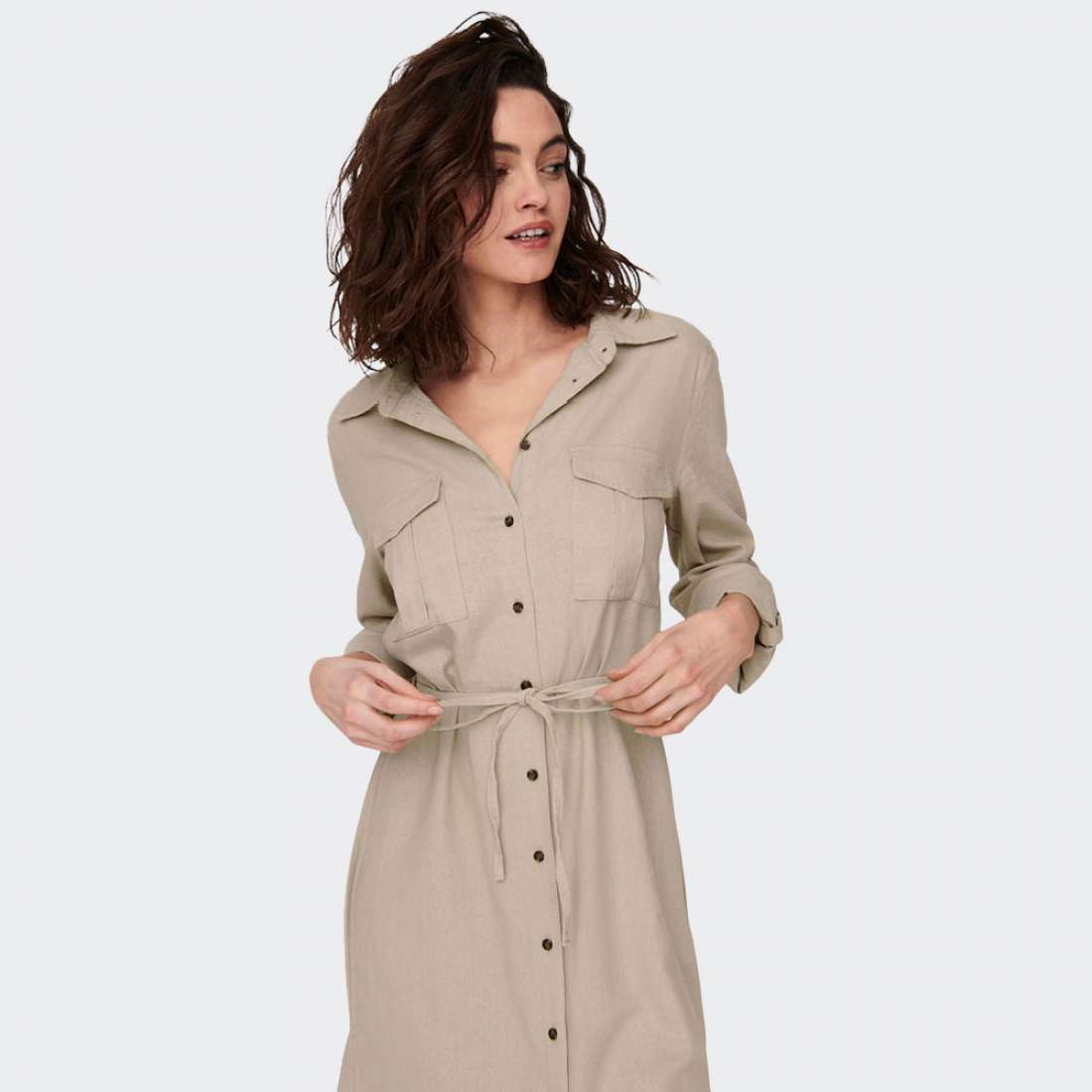 VESTIDO ONLY CARO OXFORD TAN