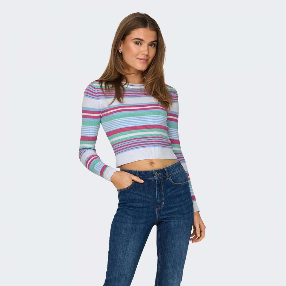CAMISOLA ONLY ONLMELEKA CROPPED STRIPE CDPINK/SPEARMIT/CSKY