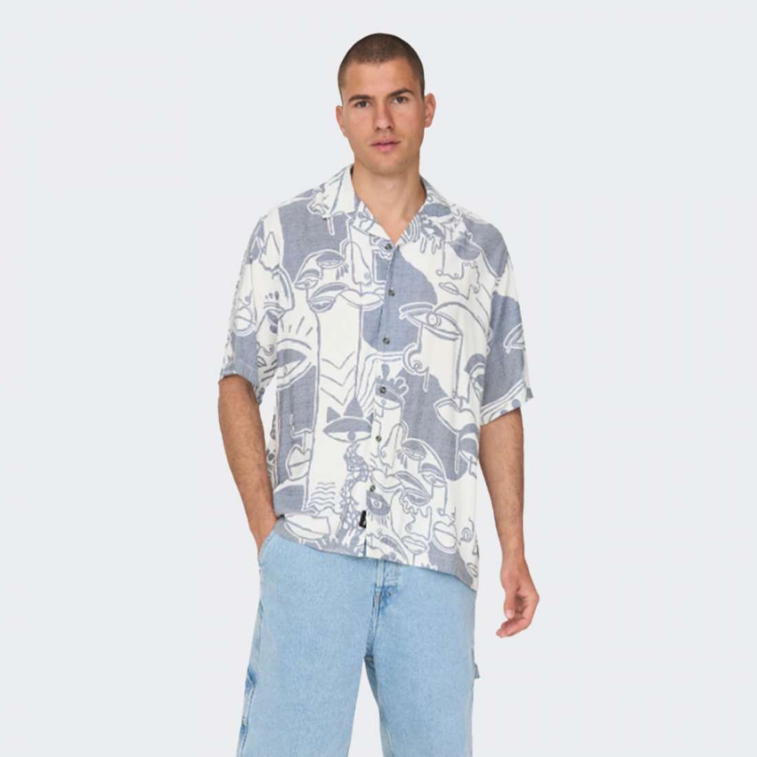 CAMISA ONLY & SONS LIFE DOODLE BEACON BLUE