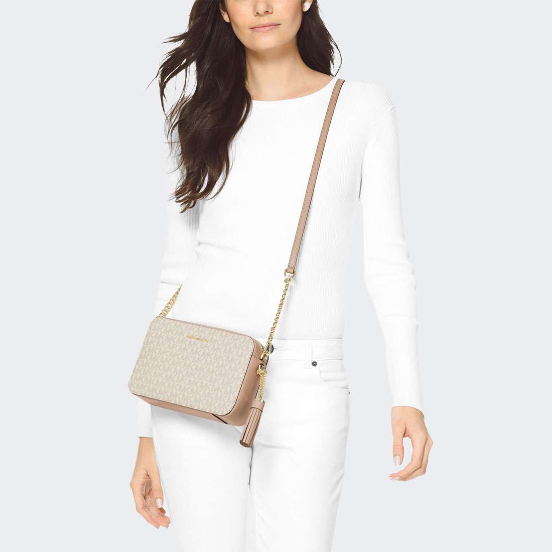 MALA MICHAEL KORS GINNY MEDIUM LOGO CROSSBODY VANILLA