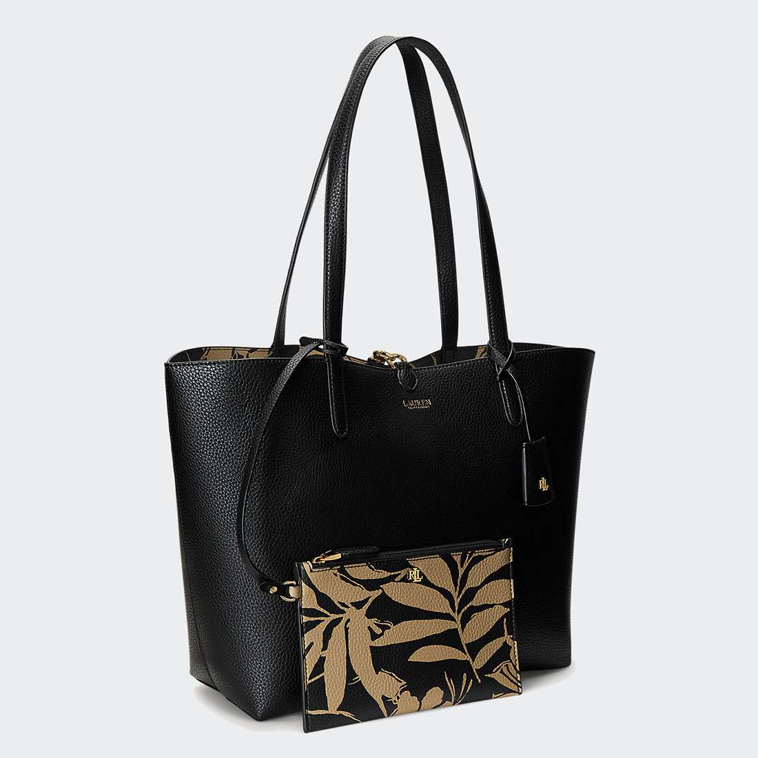 MALA RALPH LAUREN REVERSIBLE TOTE BLACK/MODERN PALMS PRINT