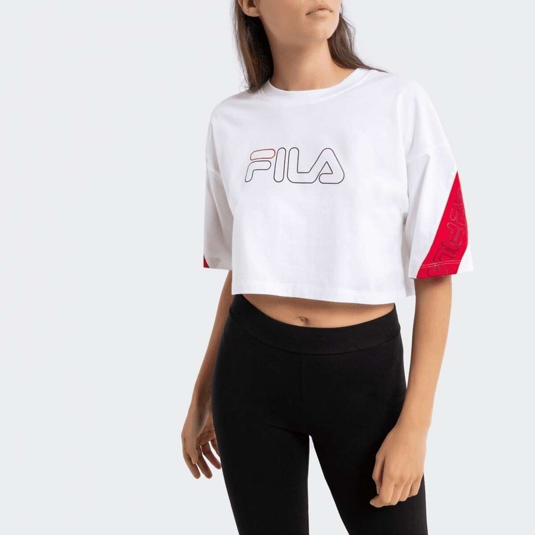 TSHIRT FILA LAVI CROPPED BRIGHT WHITE/TRUE RED