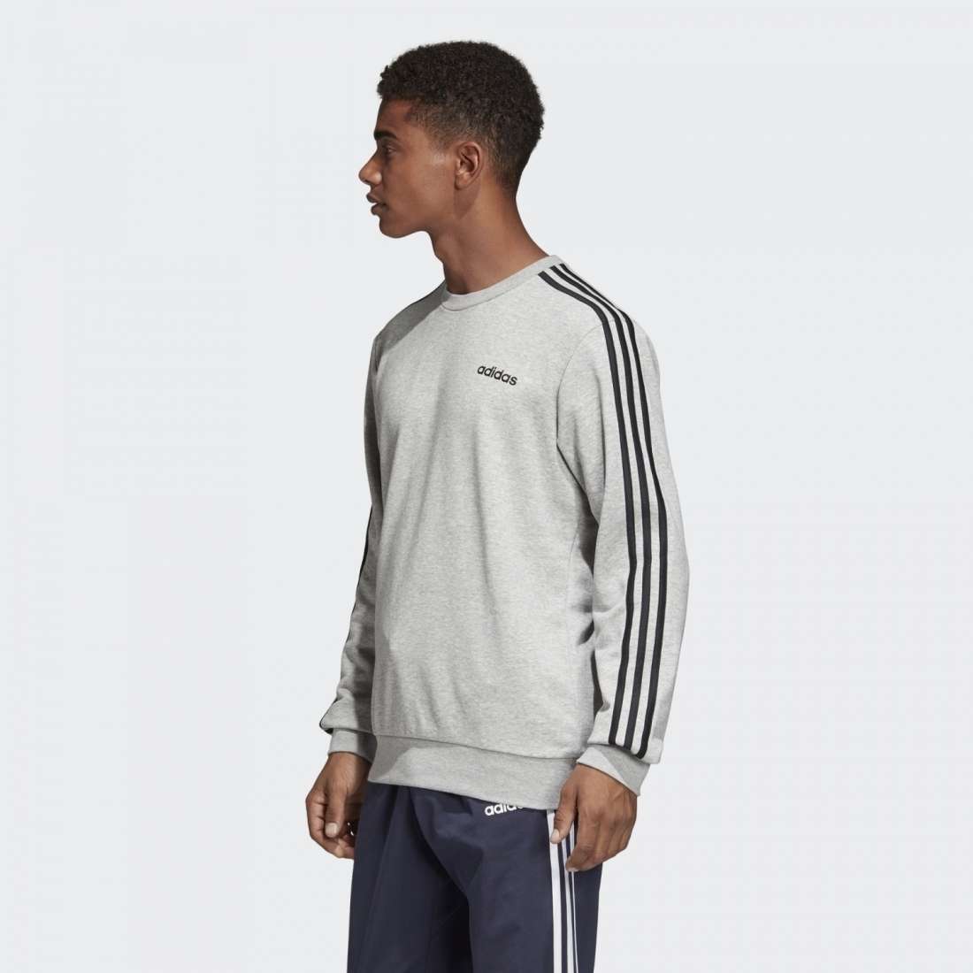SWEATSHIRT ADIDAS ESSENTIALS 3 STRIPES CREW MEDIUM GREY HEATHER / BLACK