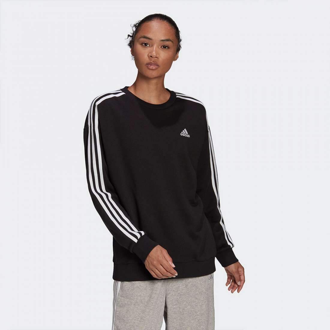 SWEATSHIRT ADIDAS ESSENTIALS STUDIO LOUNGE 3-STRIPES BLACK/WHITE