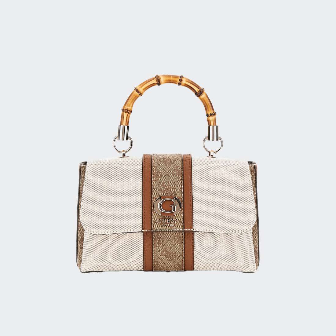 MALA GUESS KERIMA BAMBOO TOP HANDLE MATURAL/LATTE LOGO