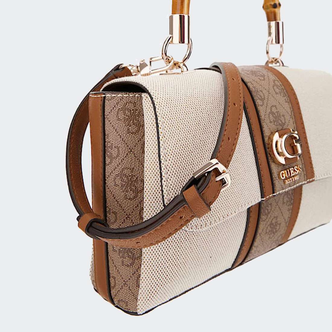 MALA GUESS KERIMA BAMBOO TOP HANDLE MATURAL/LATTE LOGO
