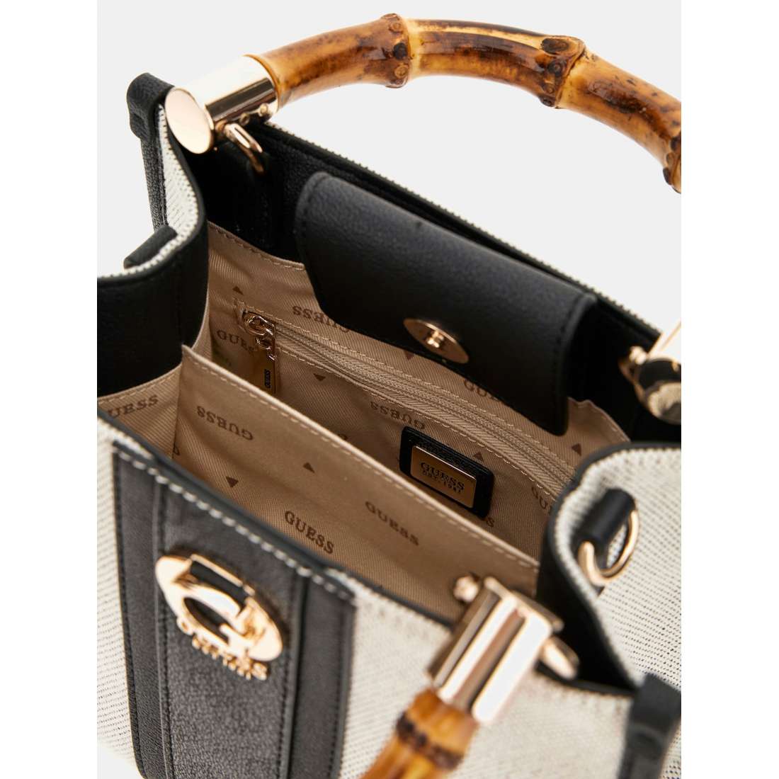 MALA GUESS KERIMA BAMBOO 2 MINI TOTE NATURAL/COAL LOGO