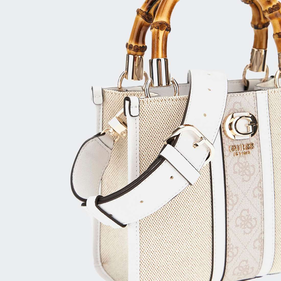 MALA GUESS KERIMA BAMBOO 2 MINI TOTE NATURAL/COAL LOGO