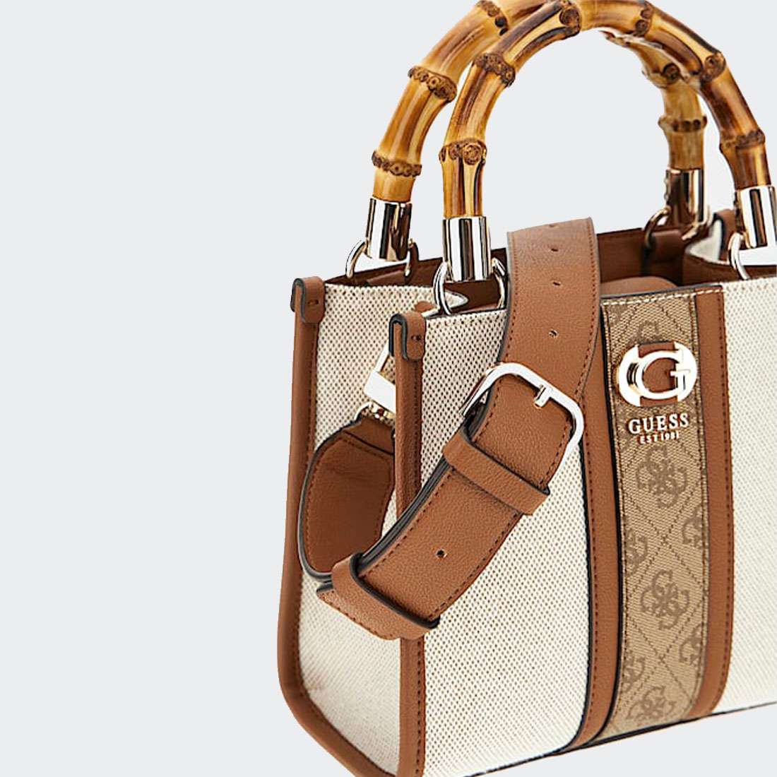 MALA GUESS KERIMA BAMBOO 2 MINI TOTE NATURAL/LATTE LOGO