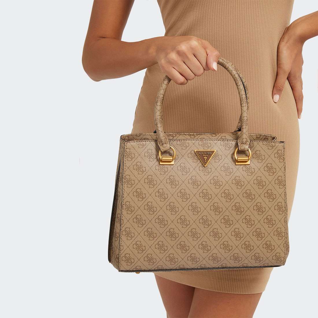 MALA GUESS ALEXIE HANDBAG LATTE LOGO