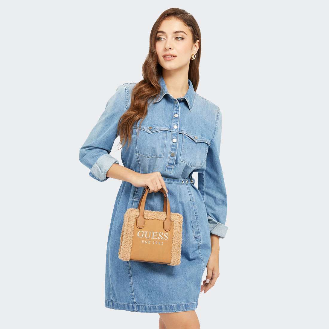 MALA GUESS SILVANA 2 COMPARTMENT MINI TOTE COGNAC