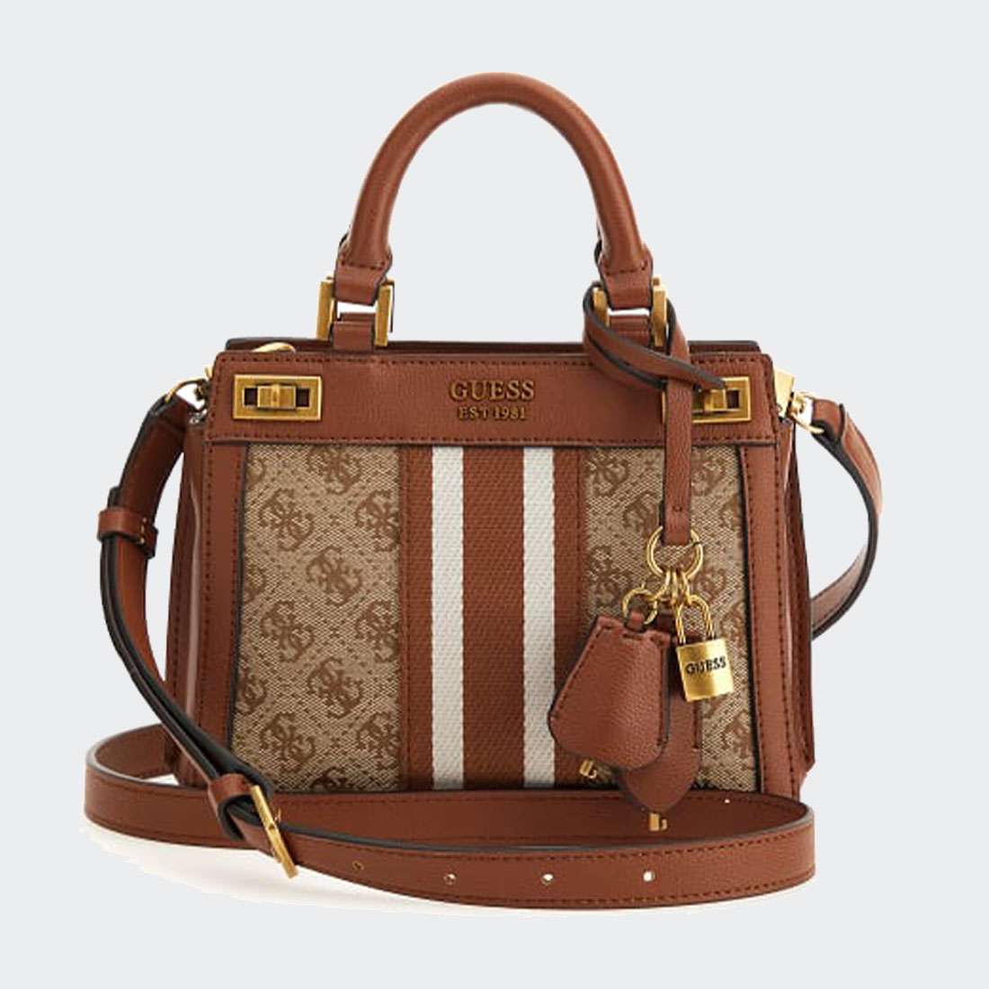 MALA GUESS KATEY HANDBAG MINI LATTE LOGO/COGNAC