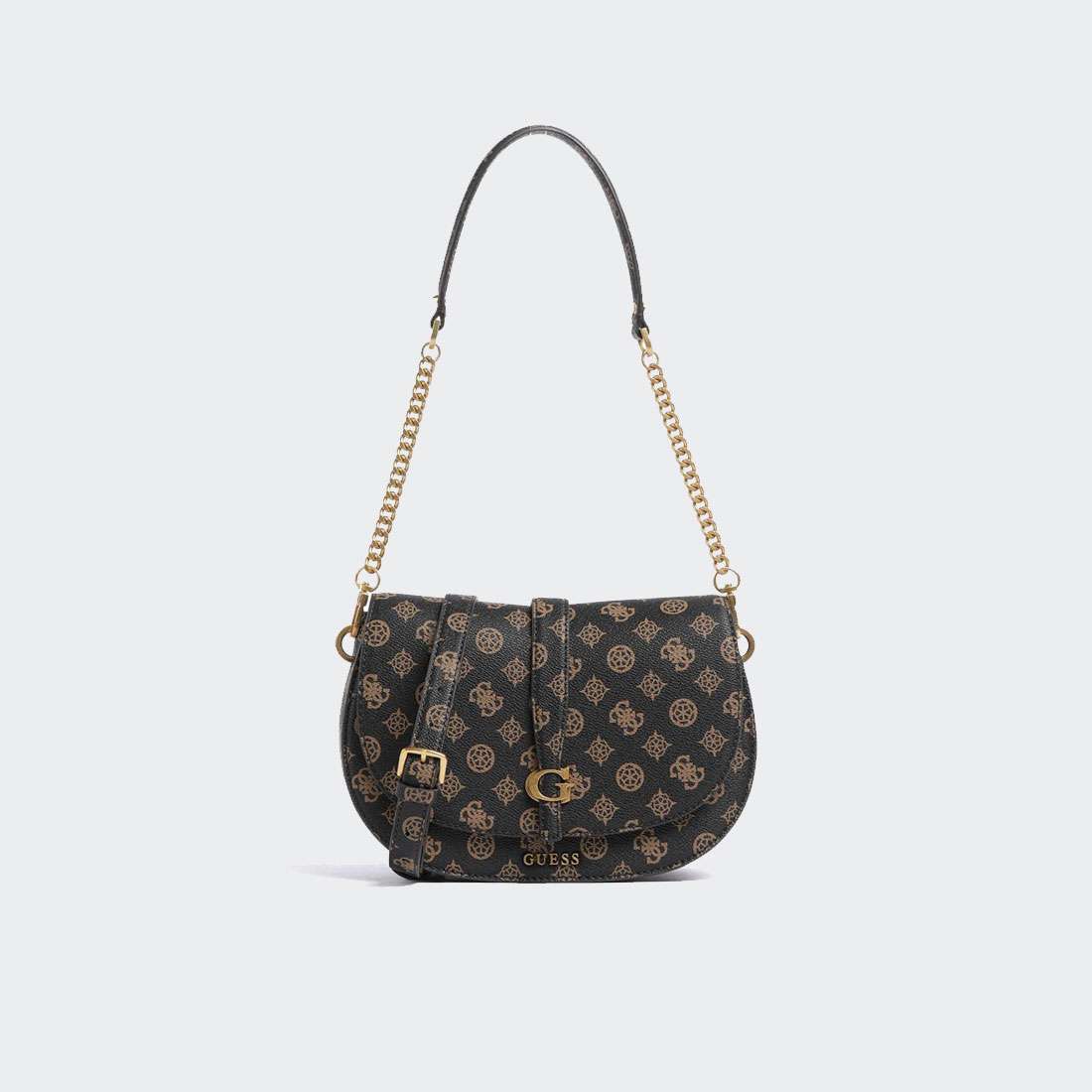 MALA GUESS KUBA FLAP SHLDR MOCHA LOGO