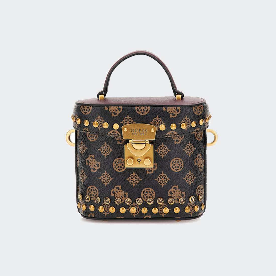 MALA GUESS FYNNA MINI CANNISTER MOCHA LOGO/MERLOT