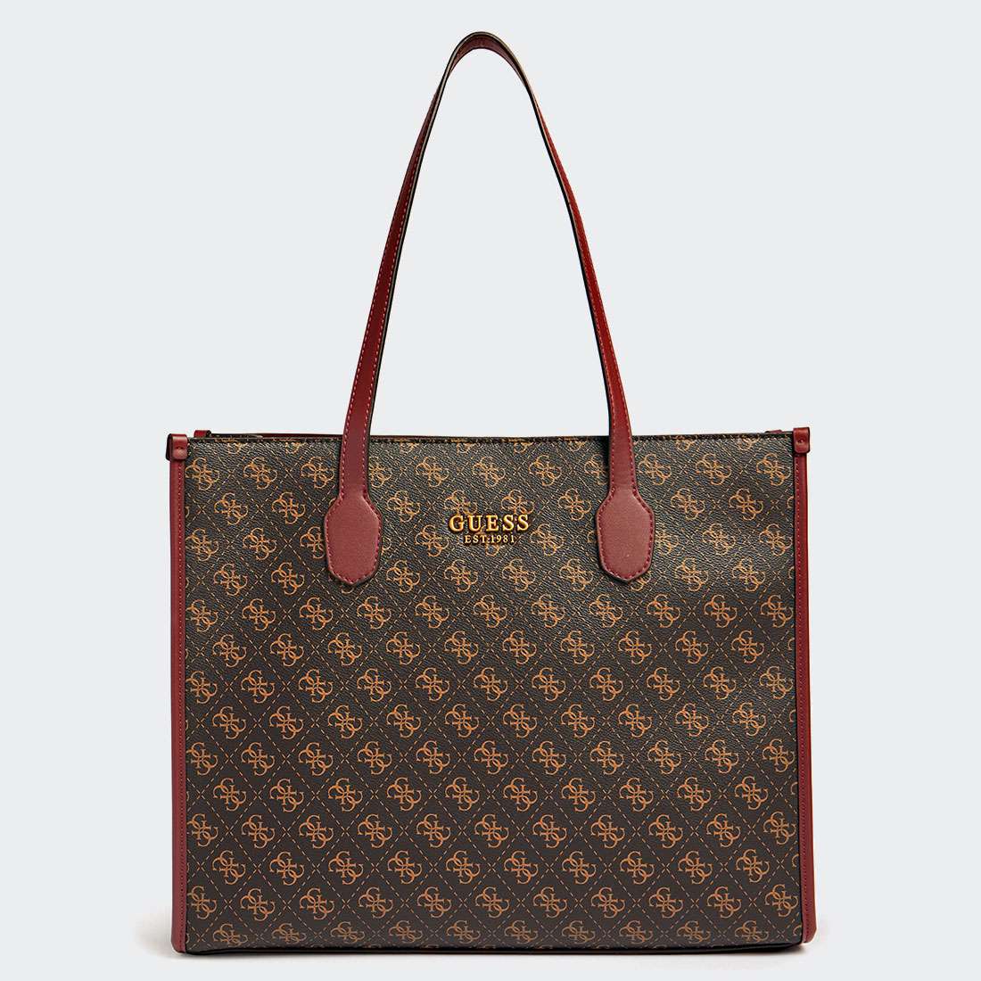 MALA GUESS SILVANA TOTE BROWN LOGO/MERLOT