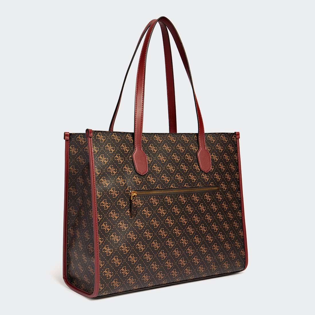 MALA GUESS SILVANA TOTE BROWN LOGO/MERLOT