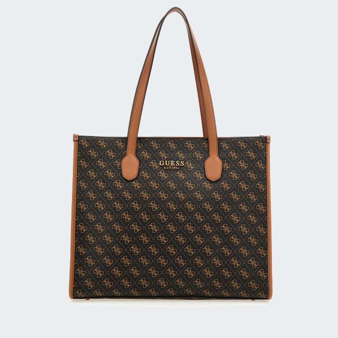 MALA GUESS SILVANA TOTE BROWN LOGO/COGNAC