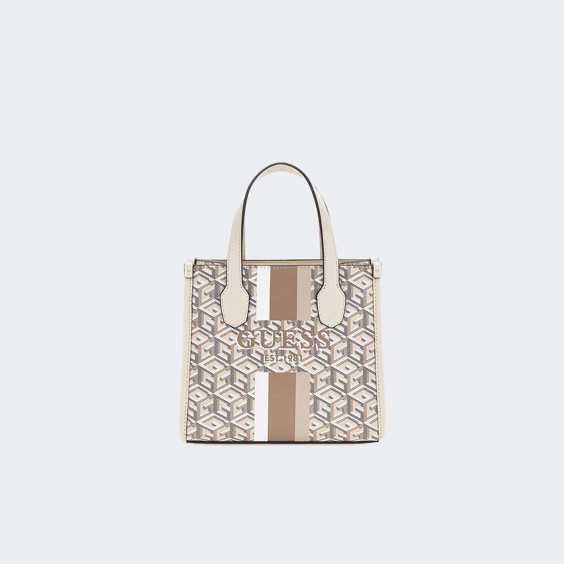 MALA GUESS SILVANA 2 COMPARTMENT MINI TOTE SAND LOGO