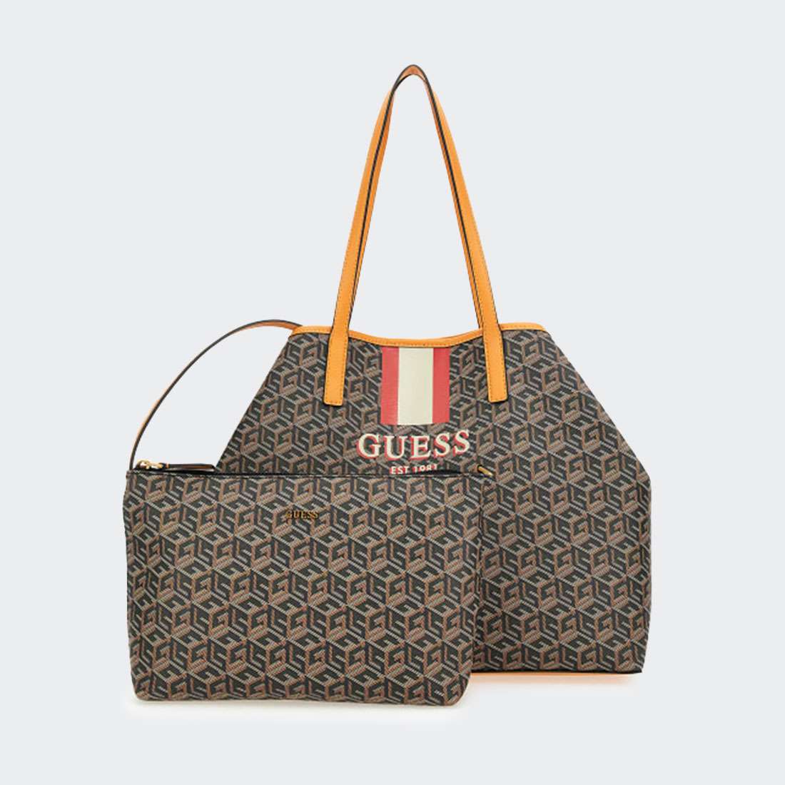 MALA GUESS VIKKY EXTRA LARGE TOTE BLACK LOGO/COGNAC