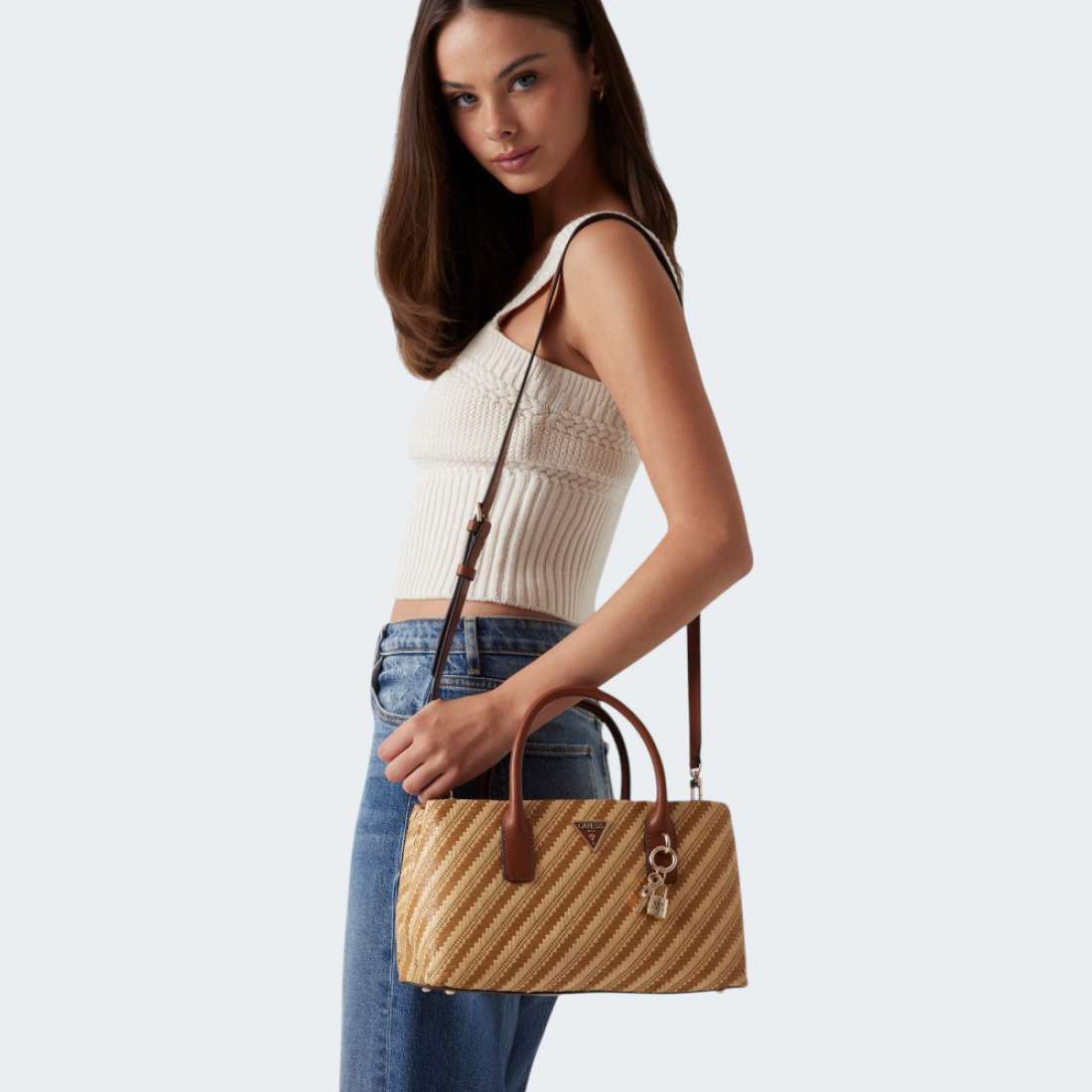 MALA GUESS SIMONA NATURAL/COGNAC