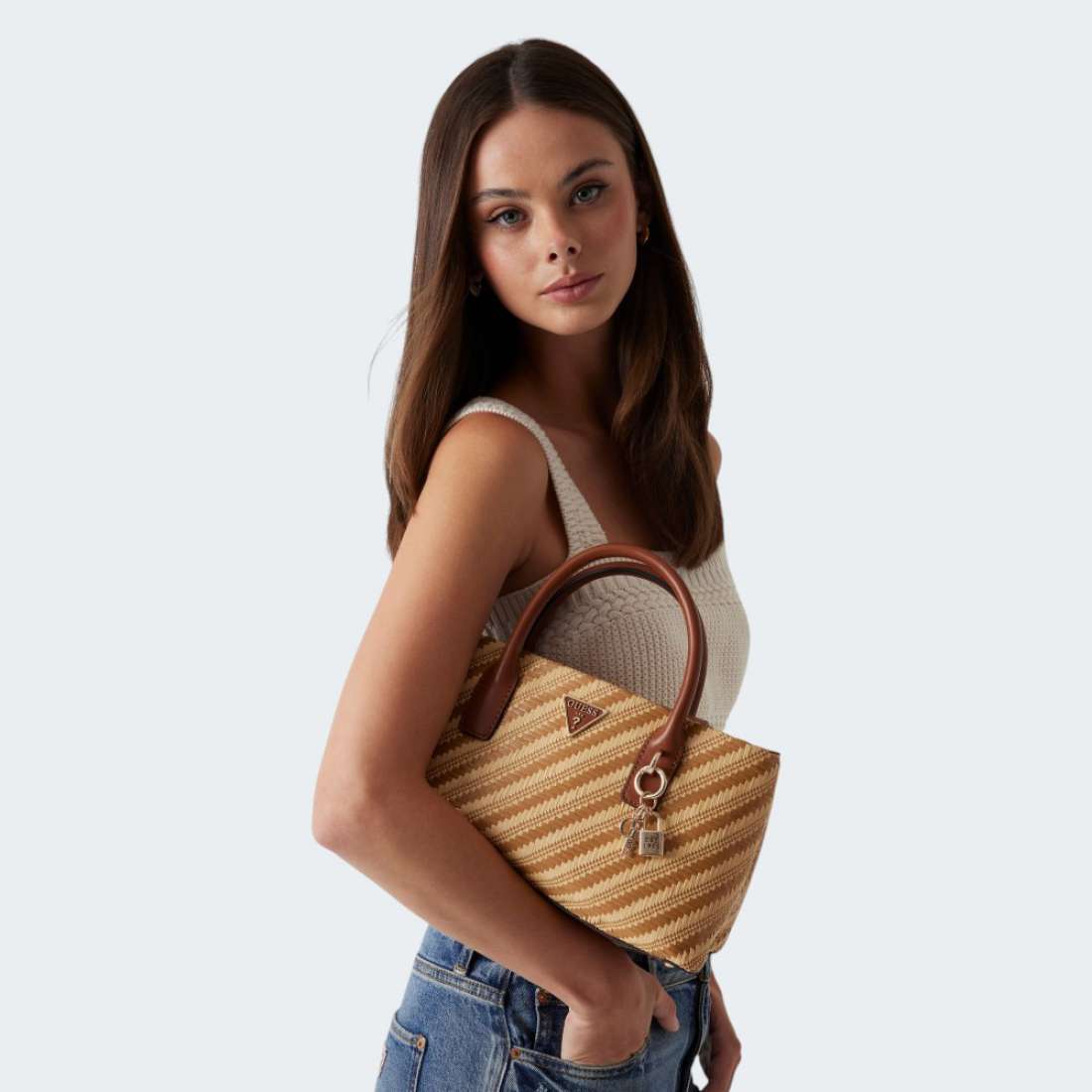 MALA GUESS SIMONA NATURAL/COGNAC