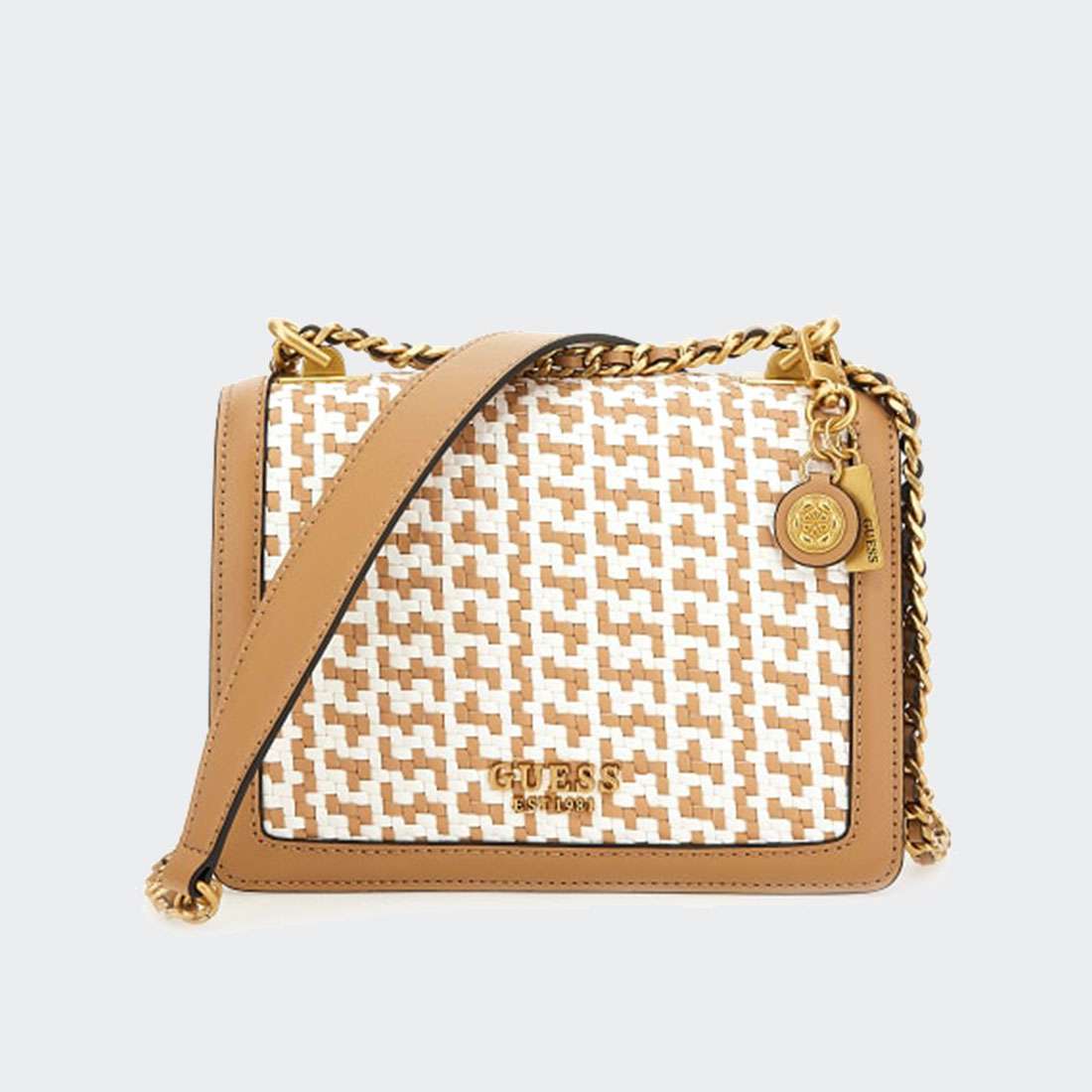 MALA GUESS ABEY CROSSBODY FLAP COGNAC/WHITE