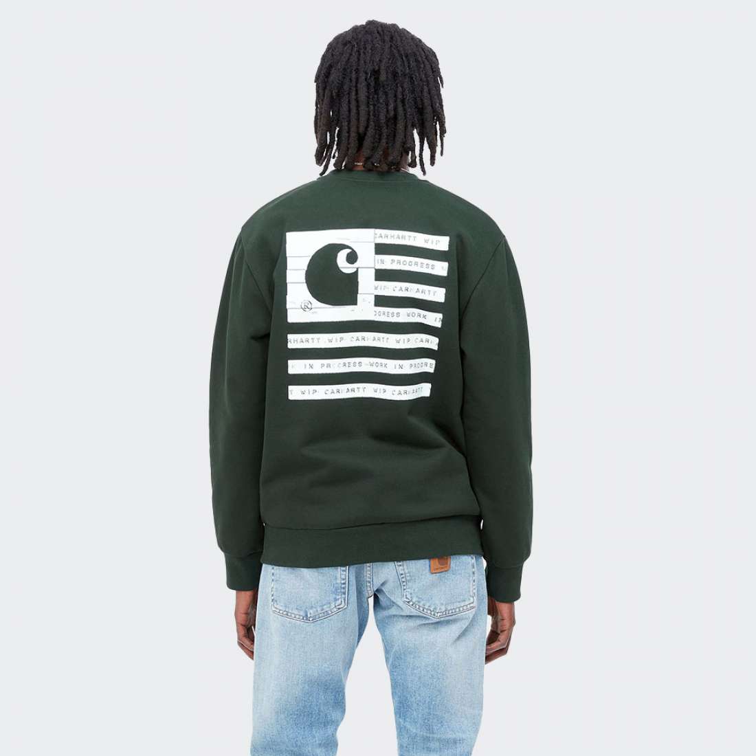 SWEATSHIRT CARHARTT WIP LABEL STATE FLAG DARK CEDAR/WHITE