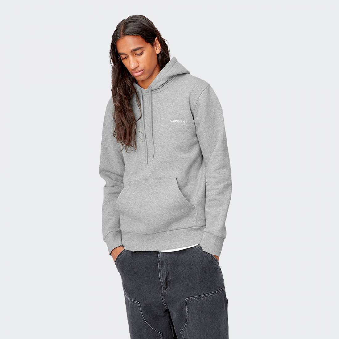 HOODIE CARHARTT WIP SCRIPT EMBROIDERY GREY HEATHER/WHITE