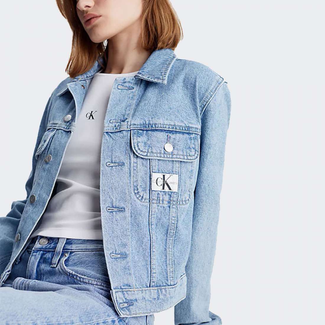 CASACO DE GANGA CALVIN KLEIN WINDBREAKER CROPPED DENIM LIGHT