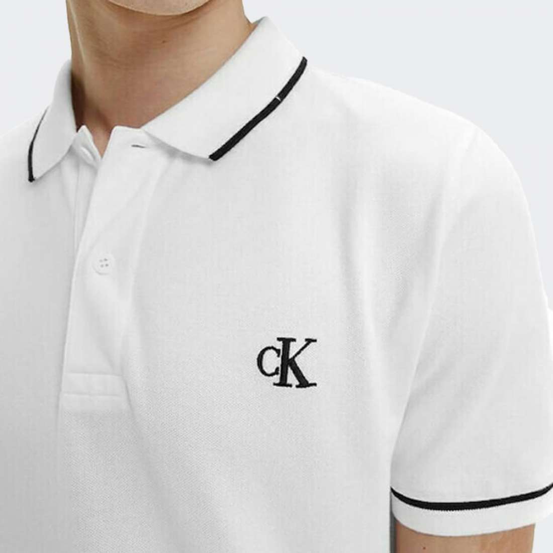 POLO CALVIN KLEIN TIPPING SLIM BRIGHT WHITE