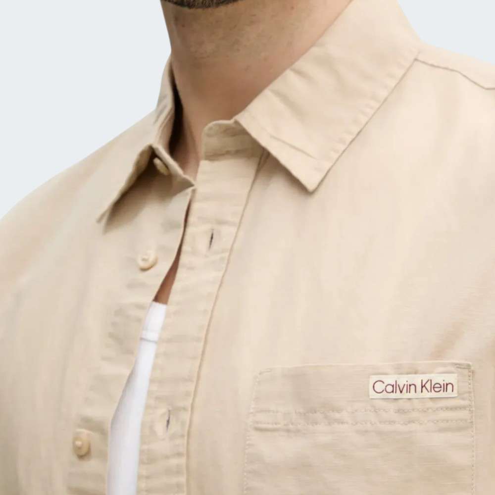 CAMISA CALVIN KLEIN LINEN WHITE PEPPER