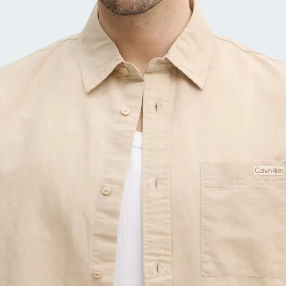 CAMISA CALVIN KLEIN LINEN WHITE PEPPER