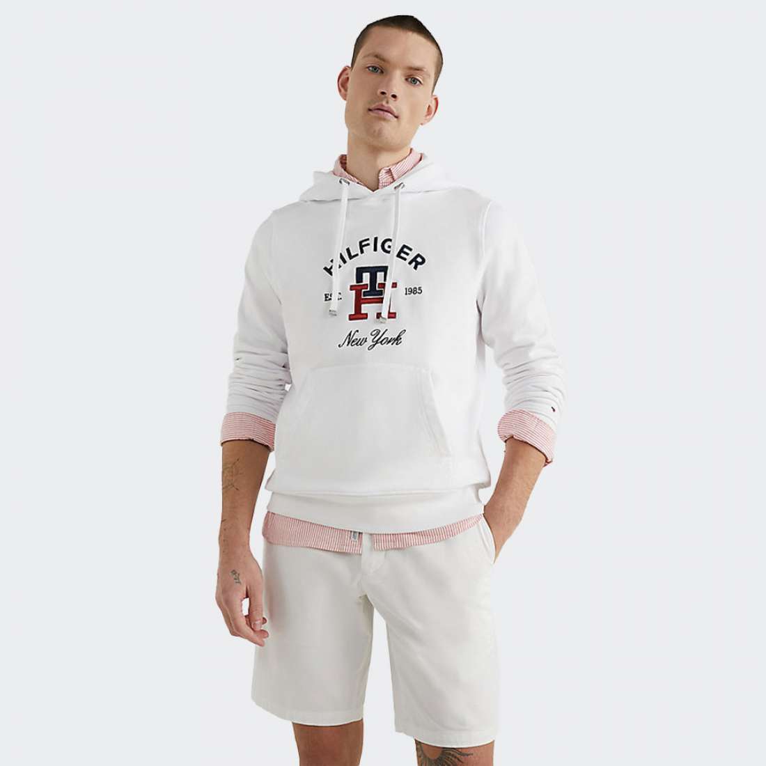 HOODIE TOMMY HILFIGER MONOGRAM EMBROIDERY WHITE