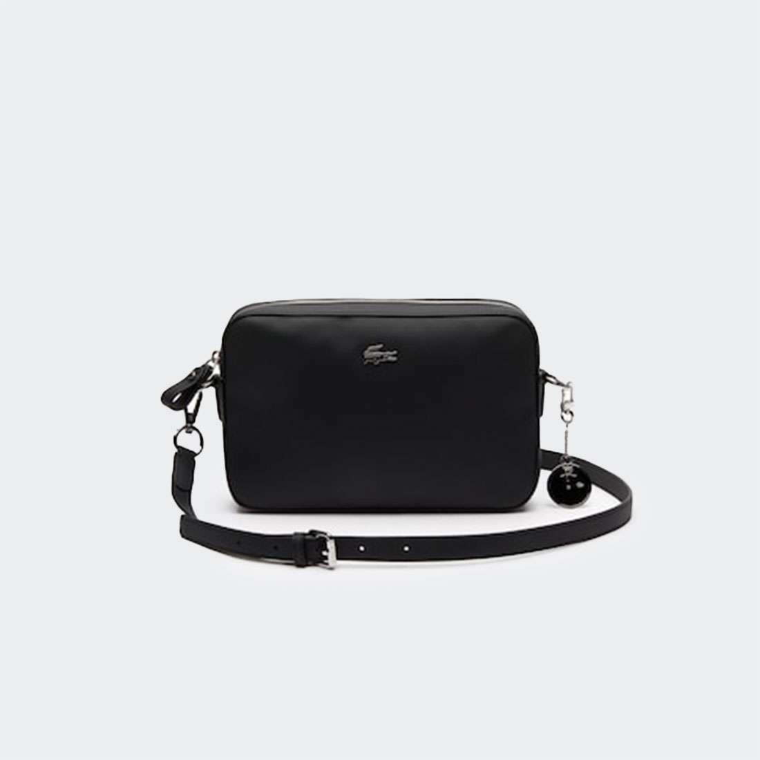 MALA LACOSTE DAILY CLASSIC COATED PIQUÉ CANVAS SQUARE ZIP SHOULDER BAG NOIR