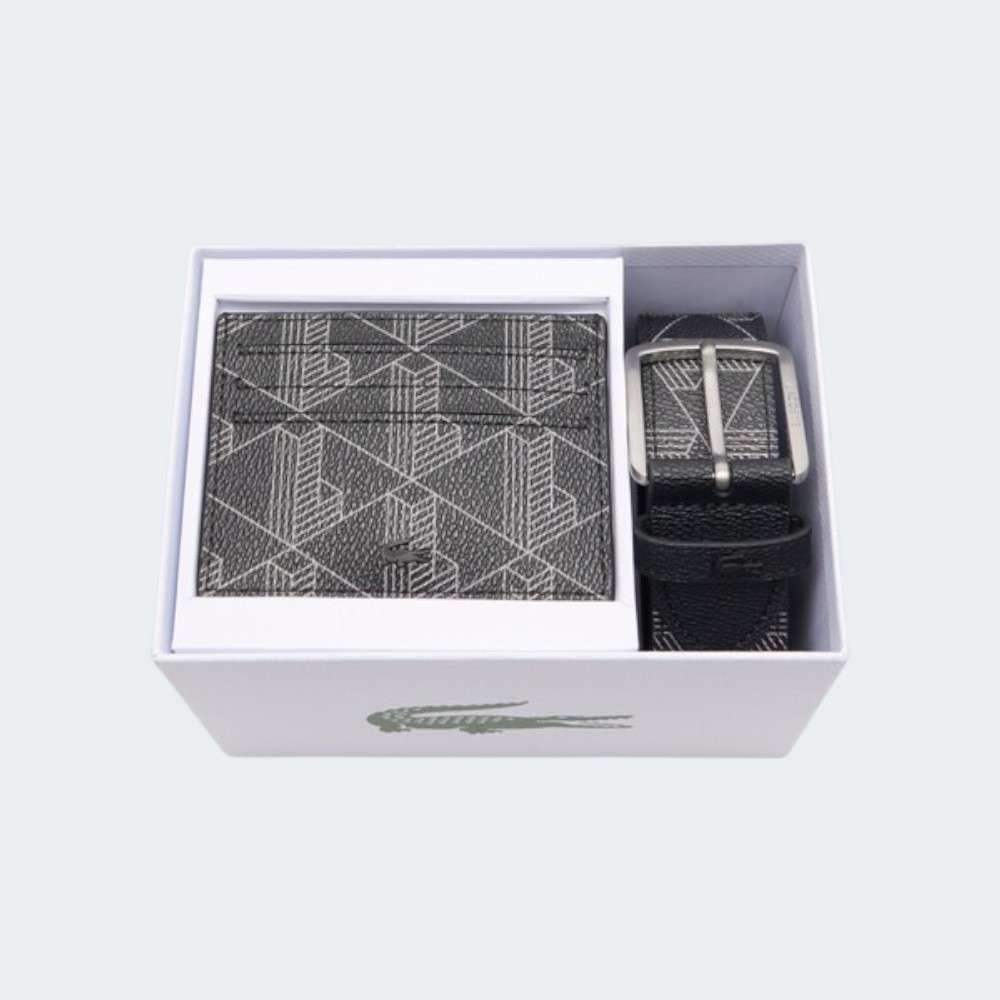 CONJUNTO CARTEIRA E CINTO LACOSTE RAW EDGES