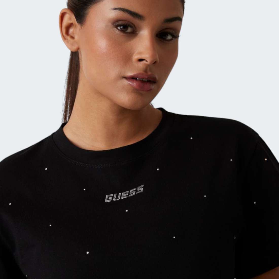 T-SHIRT GUESS PRIMULA RHINESTONES BOXY JBLK