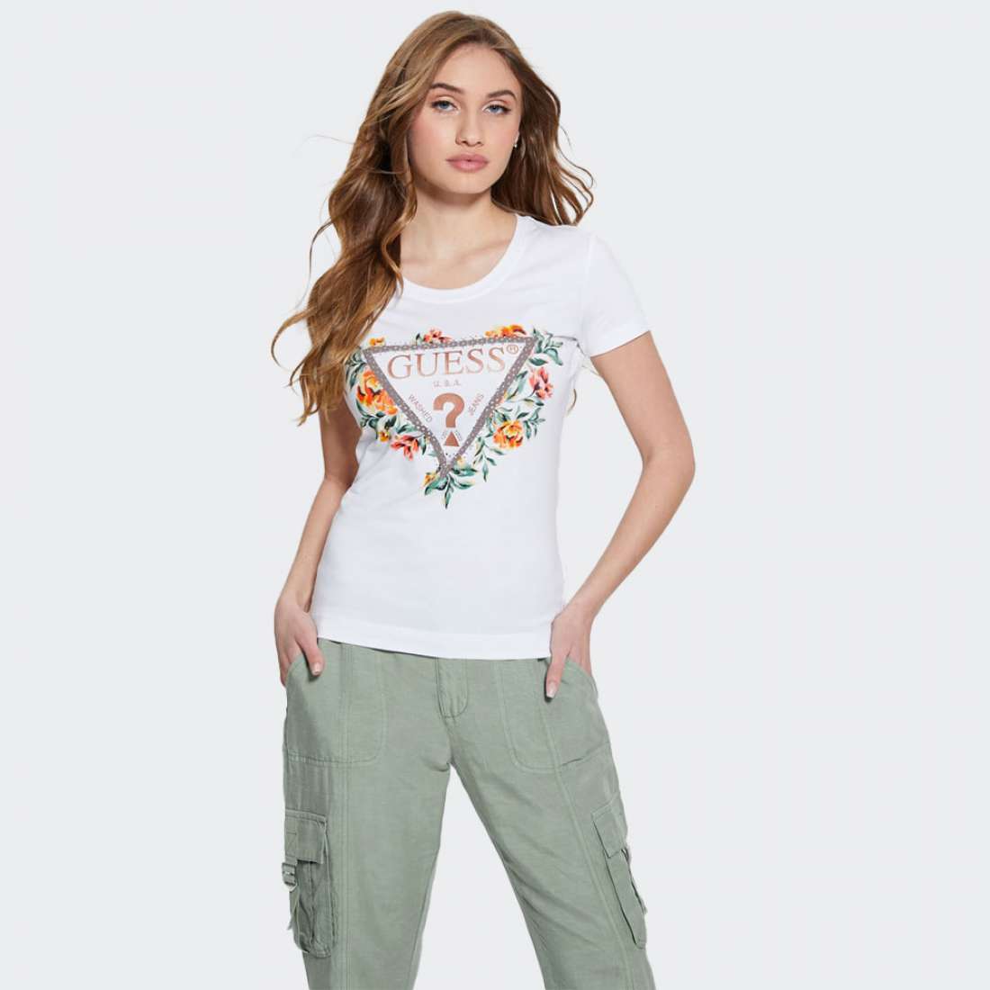 TSHIRT GUESS TRIANGLE FLOWERS G011