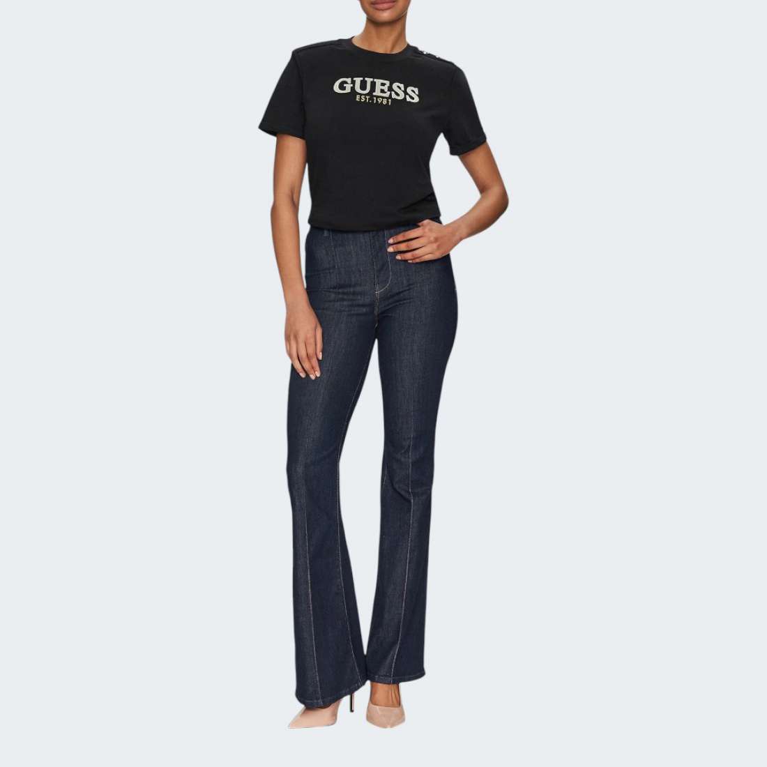 T-SHIRT GUESS CN SS CROPPED WASHED OGO JBLK