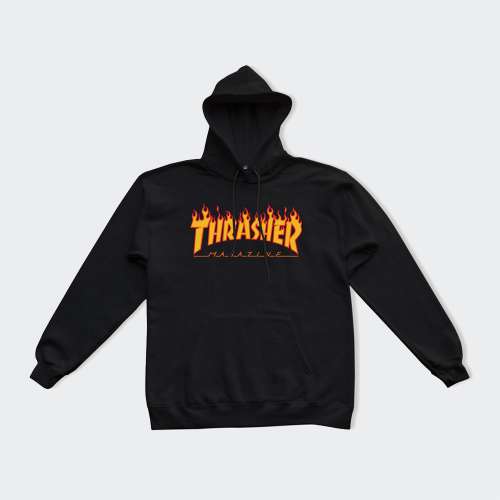 HOODIE THRASHER FLAME LOGO BLACK