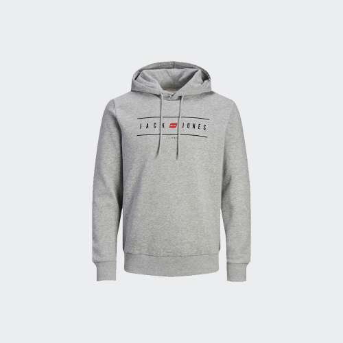 HOODIE JACK & JONES ELLIOT LOGO LIGHT GREY MELANGE