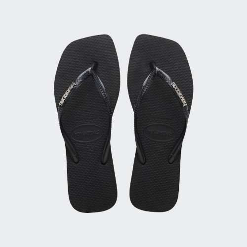 HAVAIANAS SLIM SQUARE LOGO METALLIC BLACK/SILVER