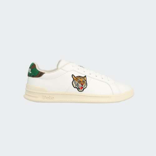 RALPH LAUREN HRT CRT II SNEAKERS LOW TOP LACE WHITE/TIGER HEAD