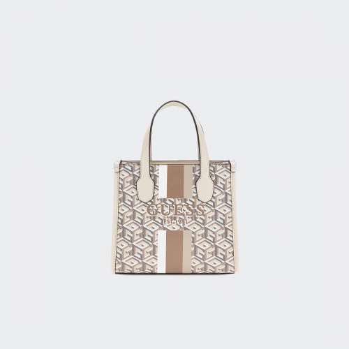 MALA GUESS SILVANA 2 COMPARTMENT MINI TOTE SAND LOGO