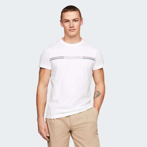 TSHIRT TOMMY HILFIGER STRIPE CHEST WHITE