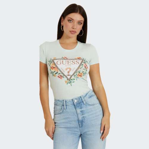 TSHIRT GUESS TRIANGLE FLOWERS A72C