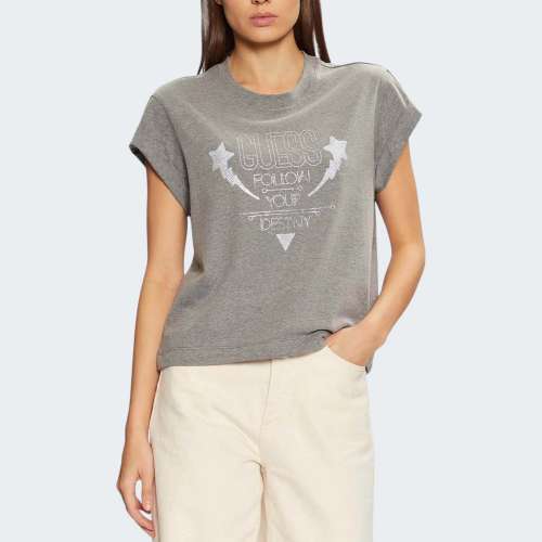 TSHIRT GUESS SS CN SLEEVES STRASS DETAIL MCH