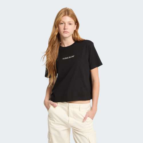 T-SHIRT GUESS GJ SS CN BOXY EMBRO LOGO JBLK