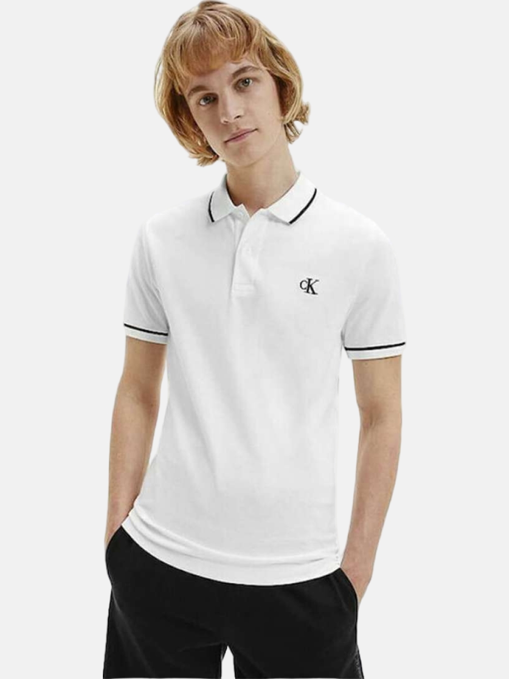 POLO CALVIN KLEIN TIPPING SLIM BRIGHT WHITE
