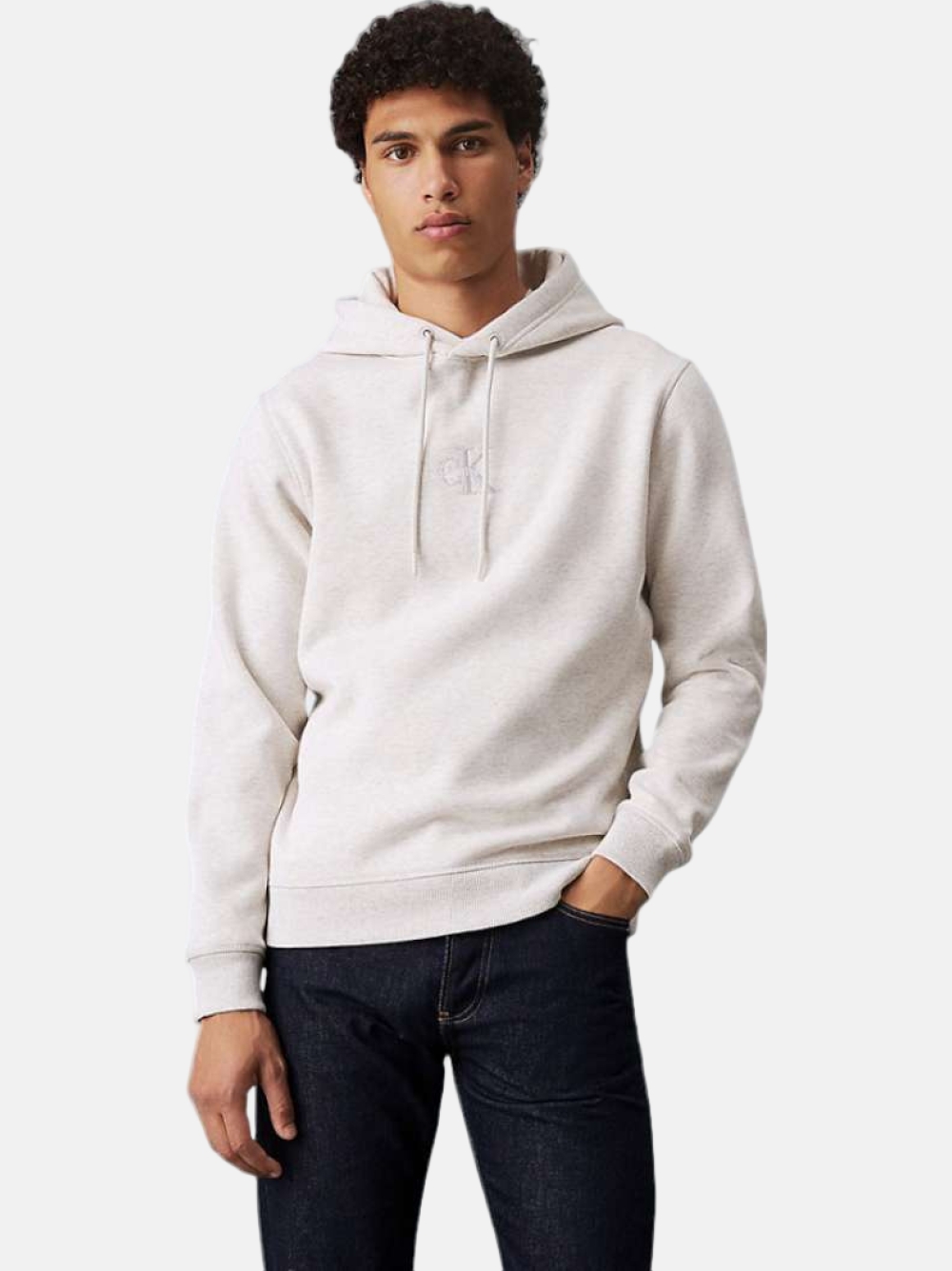 HOODIE CALVIN KLEIN MONOLOGO IVORY GREY HEATHER
