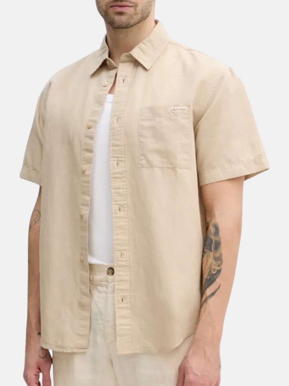 CAMISA CALVIN KLEIN LINEN WHITE PEPPER